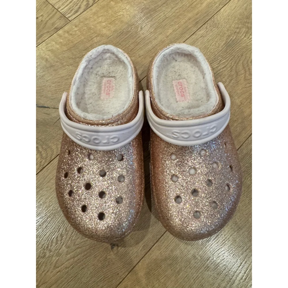 Girls Crocs Glitter Lined 1 (Little Girl) Rose Gold Pink